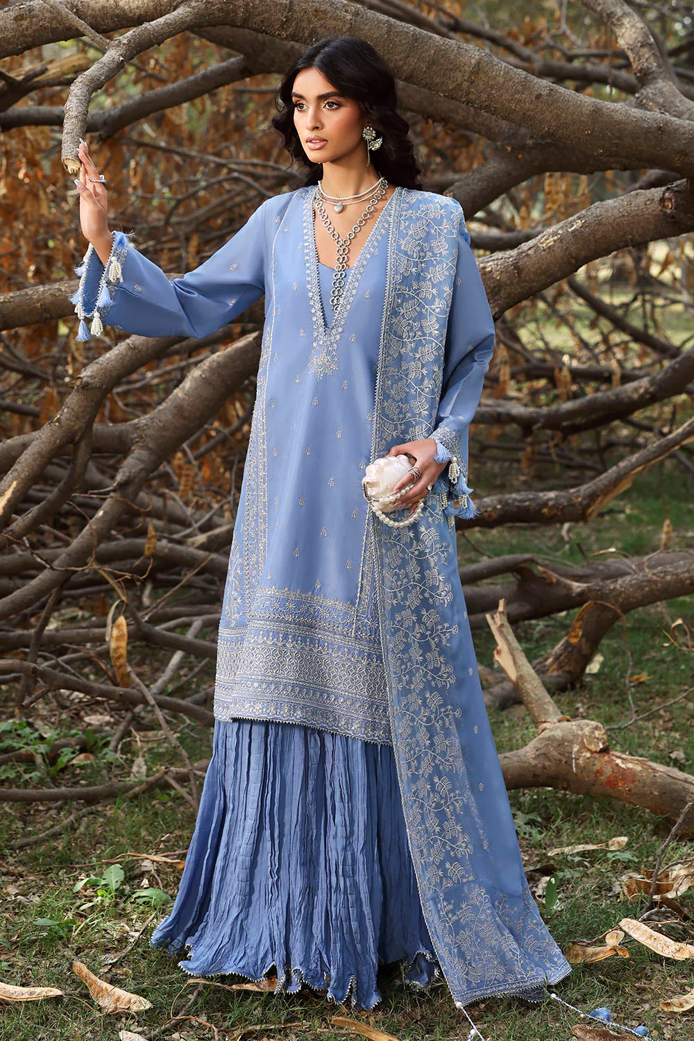 3 Piece Embroidered Raw Silk Suit with Embroidered Chiffon Dupatta - Image 6