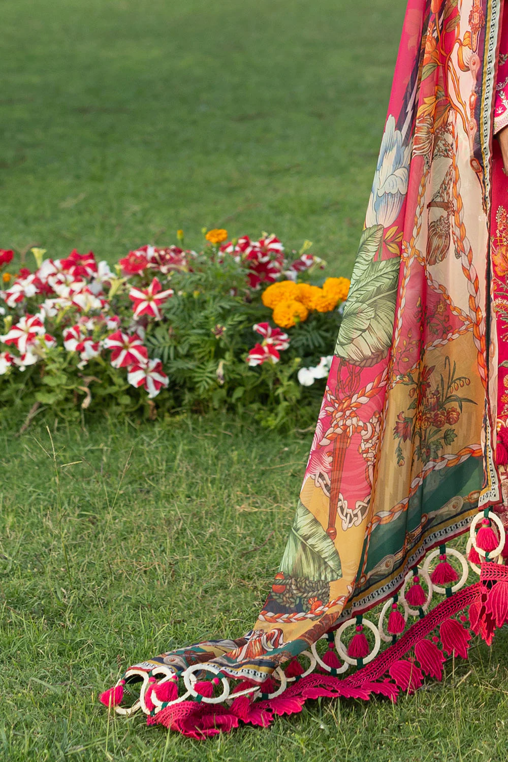 3 Piece Embroidered Raw Silk Suit with Embroidered Organza Borders and Printed Silk Dupatta - Image 4