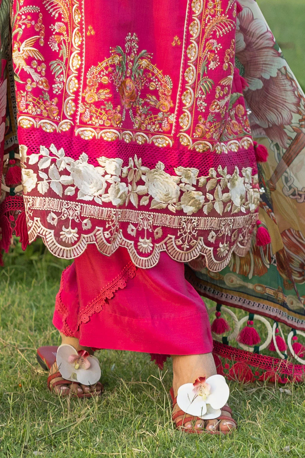 3 Piece Embroidered Raw Silk Suit with Embroidered Organza Borders and Printed Silk Dupatta - Image 5