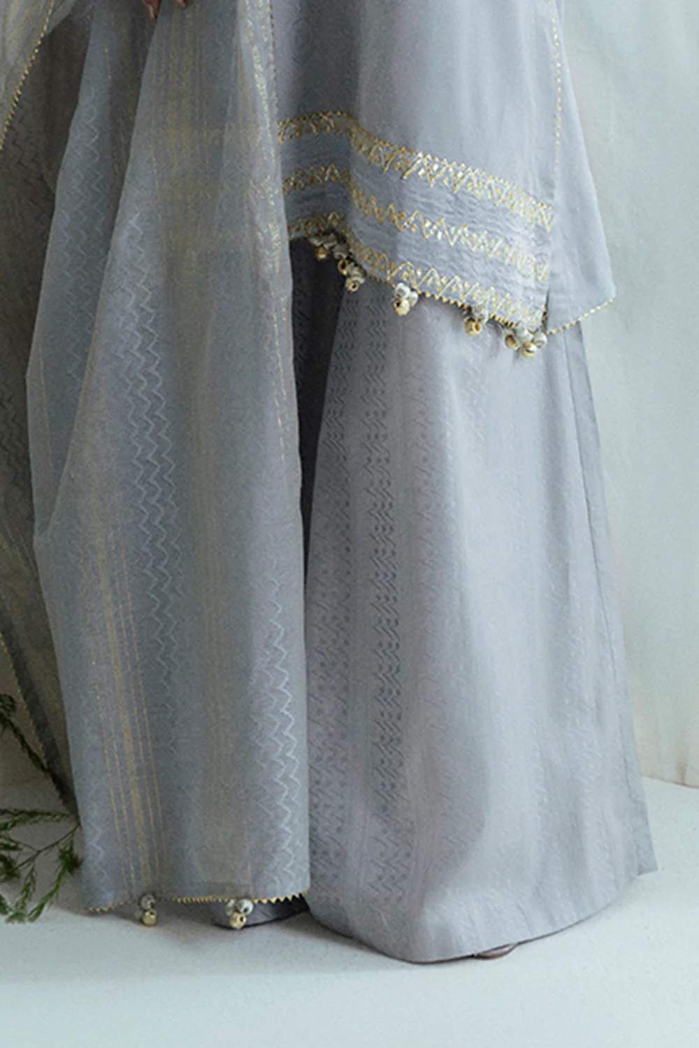 3 Piece Embroidered Self Jacquard Suit with Handwork and Chikan Kari Trouser - Image 4