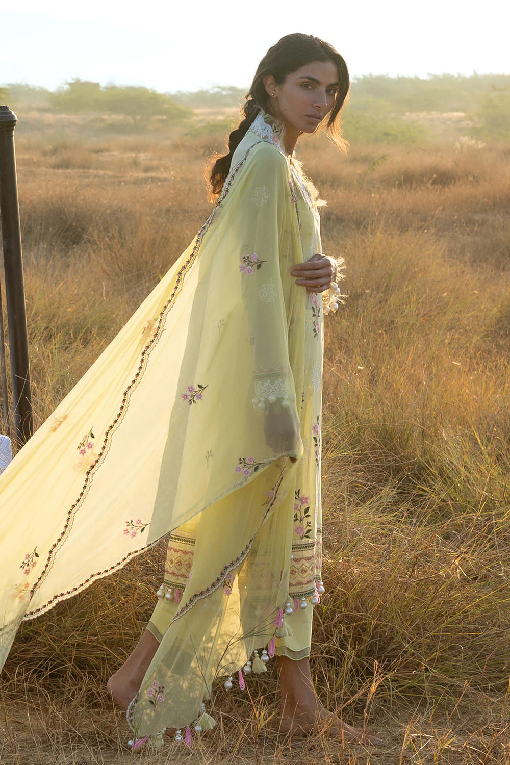 3 Piece Embroidered Swiss Voile Suit with Embroidered Chiffon Dupatta - Image 4