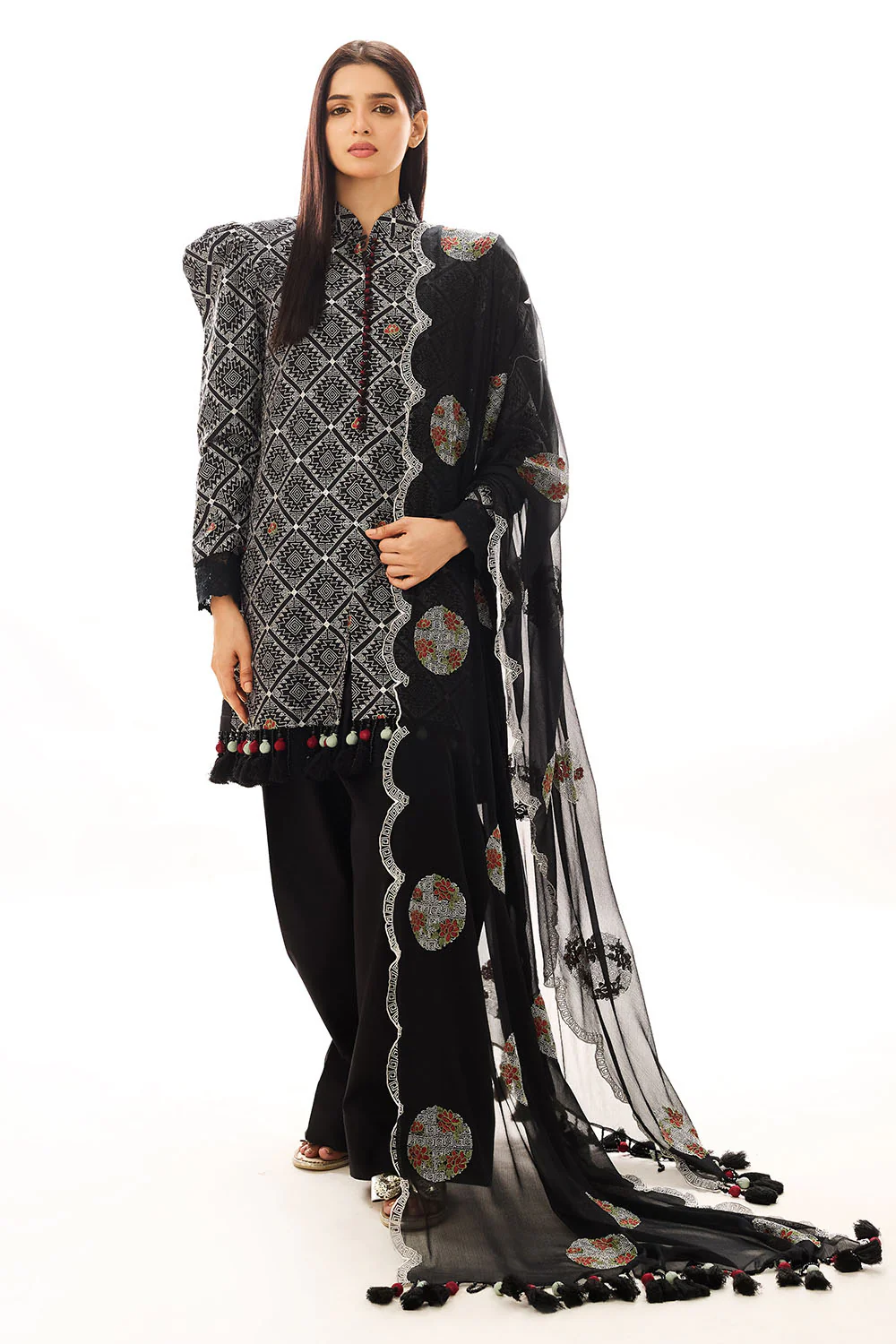 3 Piece Embroidered Swiss Voile Suit with Embroidered Chiffon Dupatta