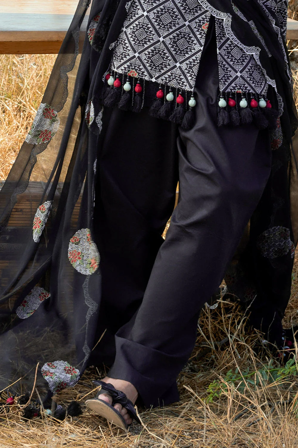 3 Piece Embroidered Swiss Voile Suit with Embroidered Chiffon Dupatta - Image 4