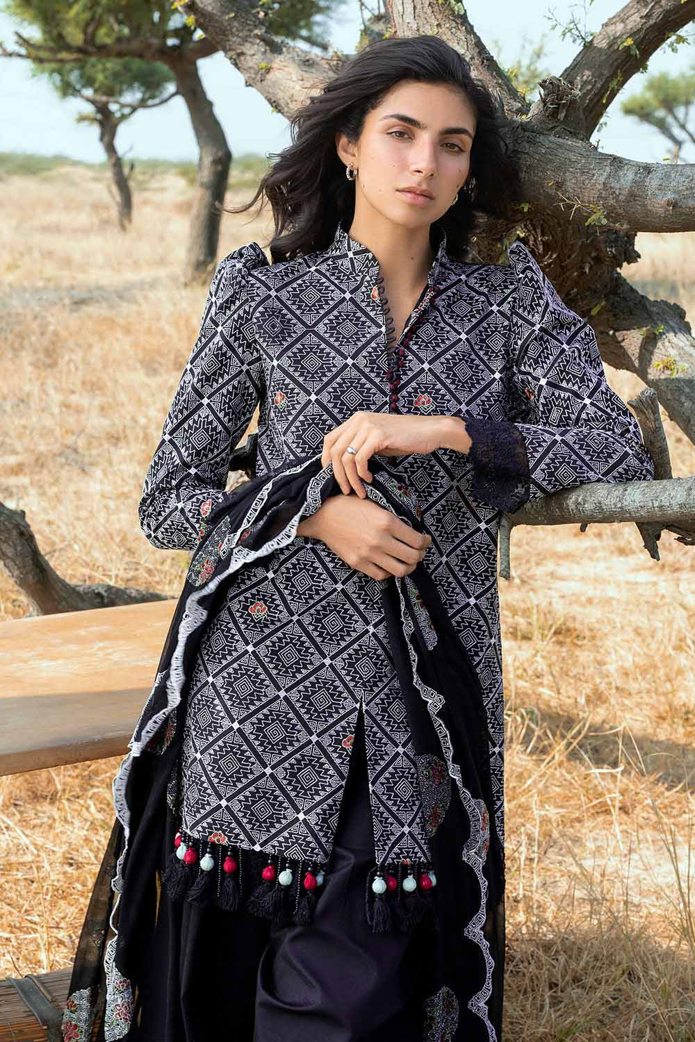 3 Piece Embroidered Swiss Voile Suit with Embroidered Chiffon Dupatta - Image 5