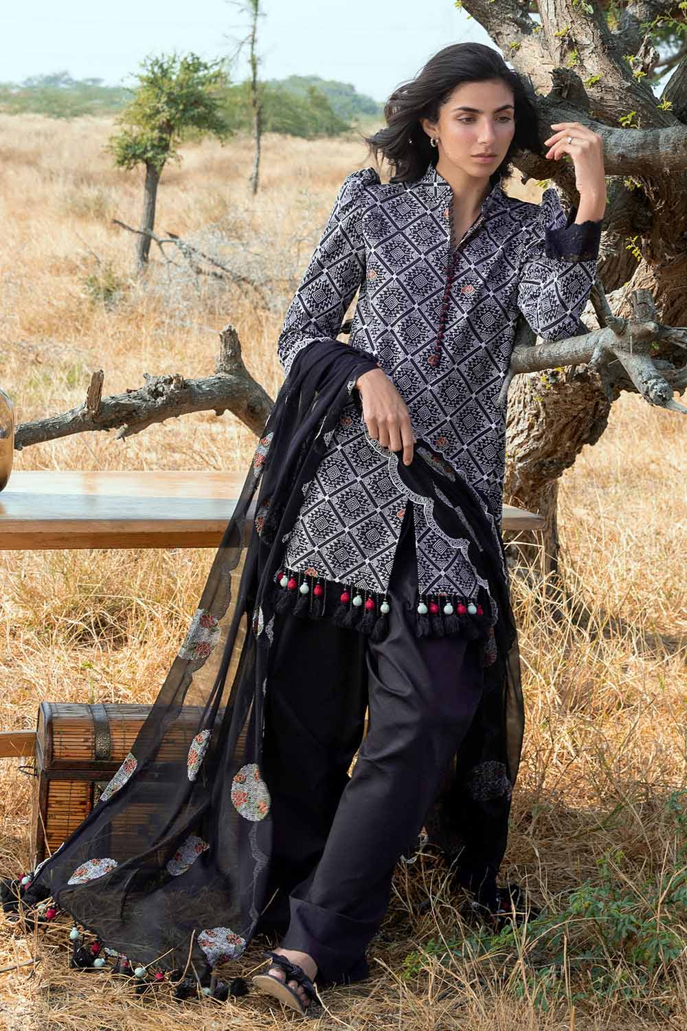 3 Piece Embroidered Swiss Voile Suit with Embroidered Chiffon Dupatta - Image 7