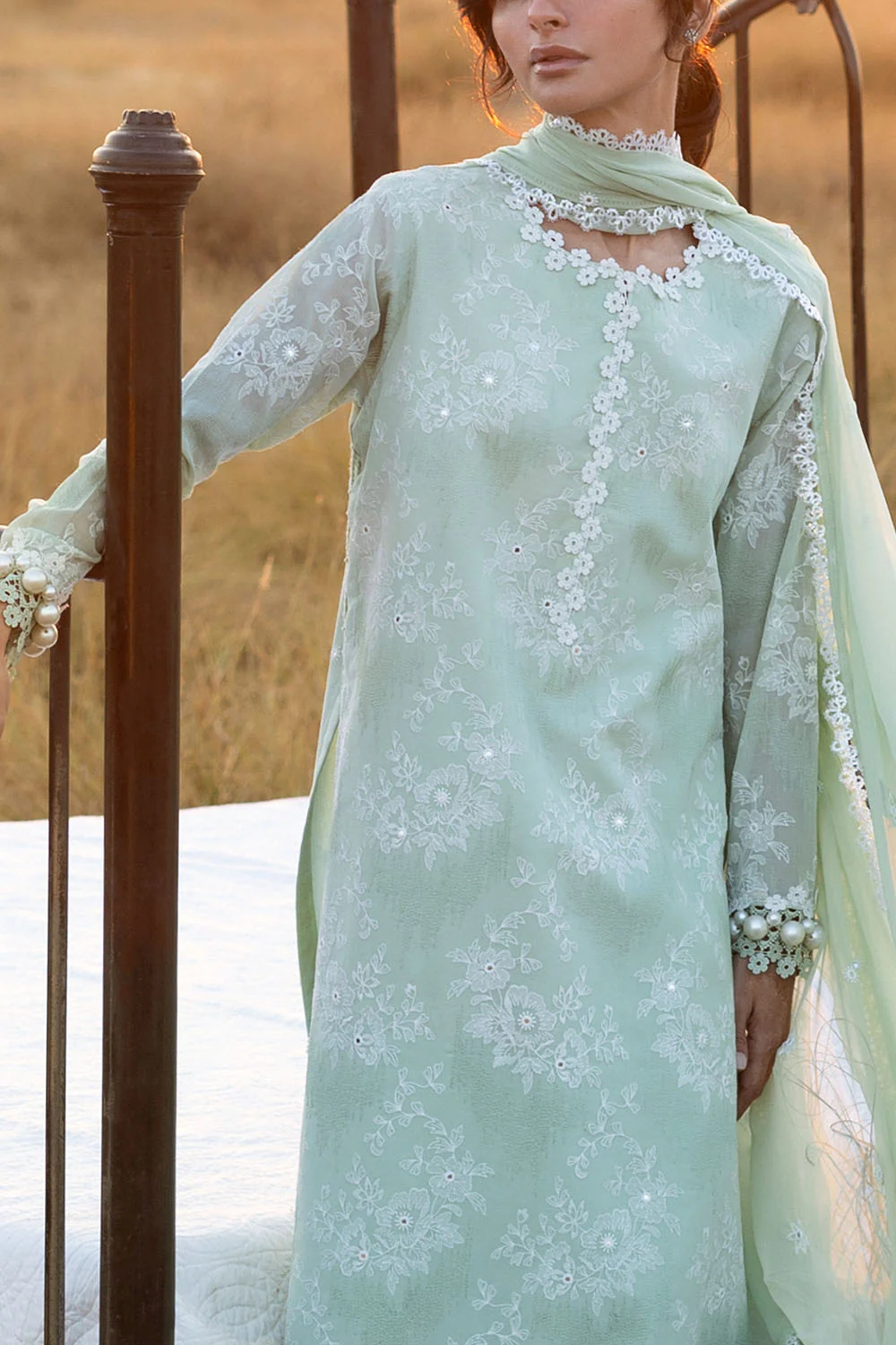 3 Piece Embroidered Swiss Voile Suit with Embroidered Chiffon Dupatta - Image 2