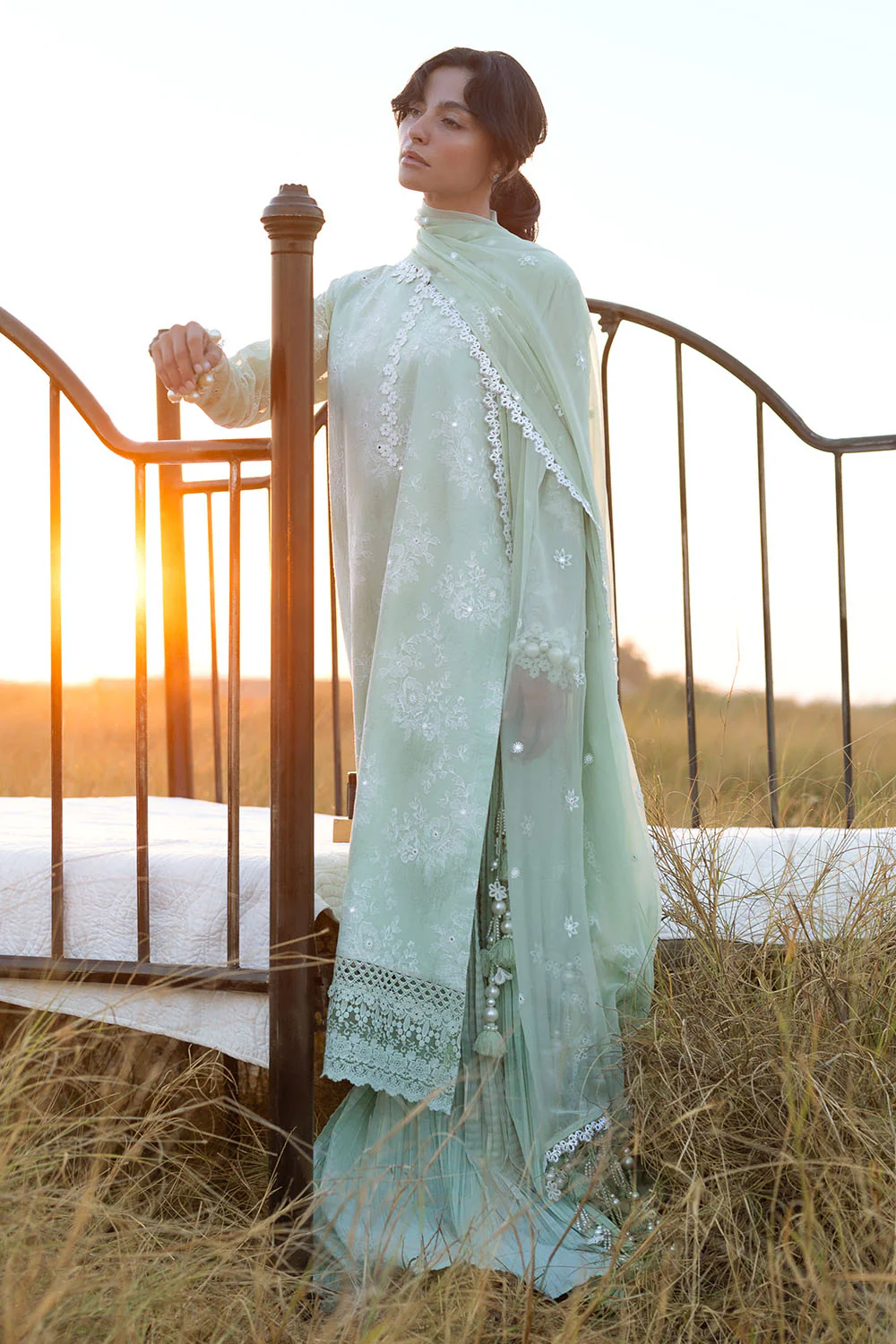 3 Piece Embroidered Swiss Voile Suit with Embroidered Chiffon Dupatta - Image 3
