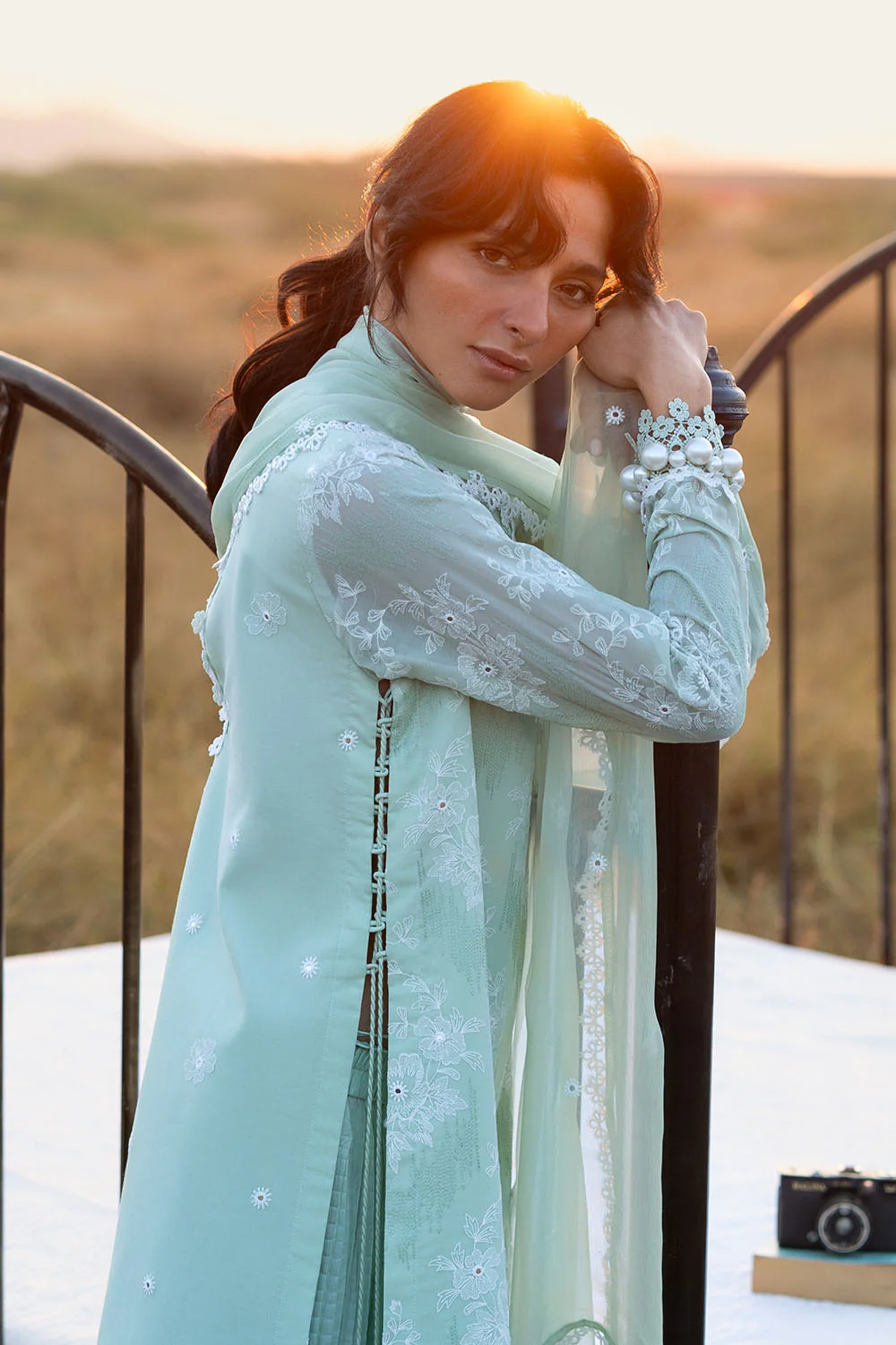3 Piece Embroidered Swiss Voile Suit with Embroidered Chiffon Dupatta - Image 4
