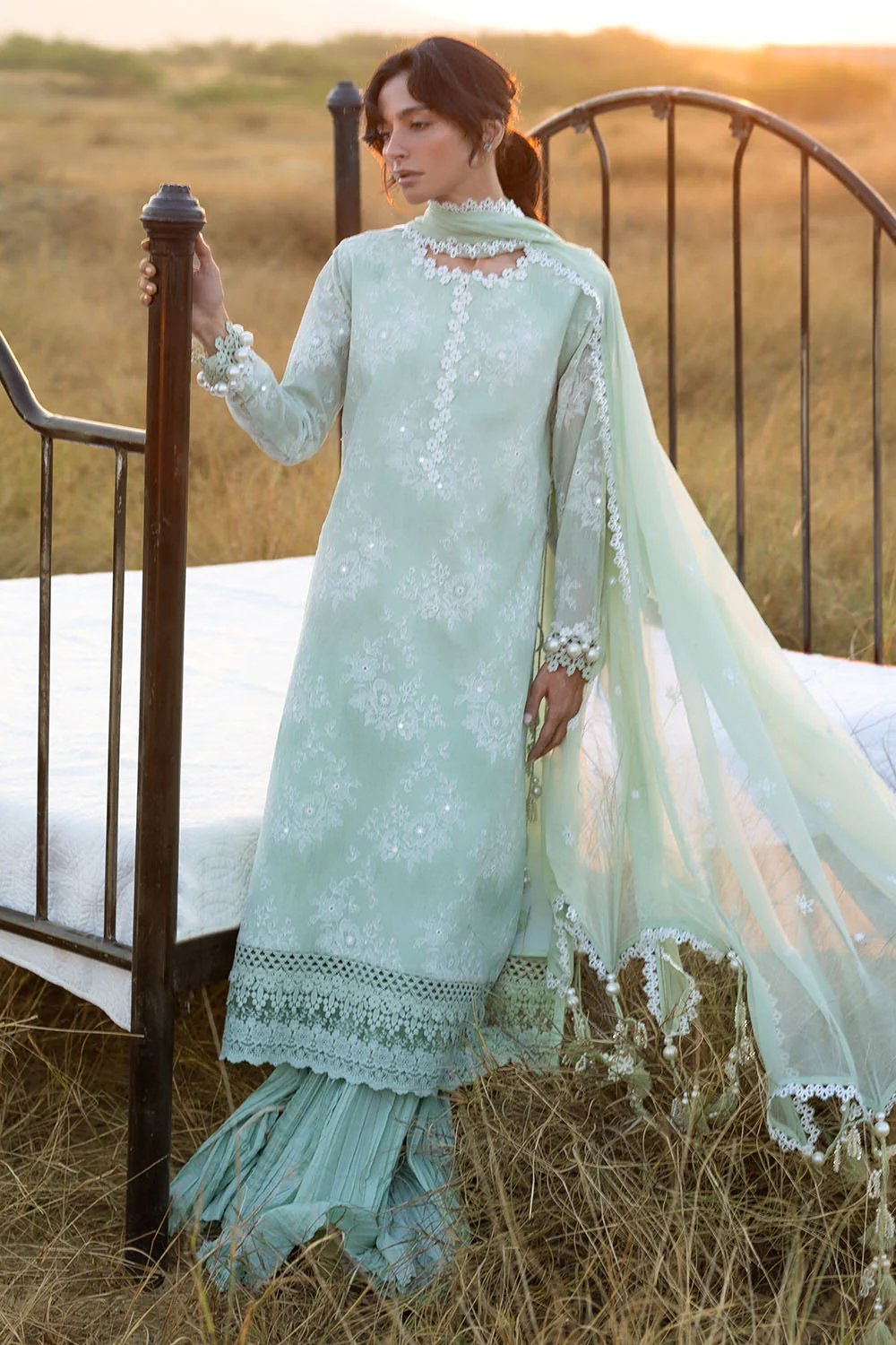 3 Piece Embroidered Swiss Voile Suit with Embroidered Chiffon Dupatta - Image 7