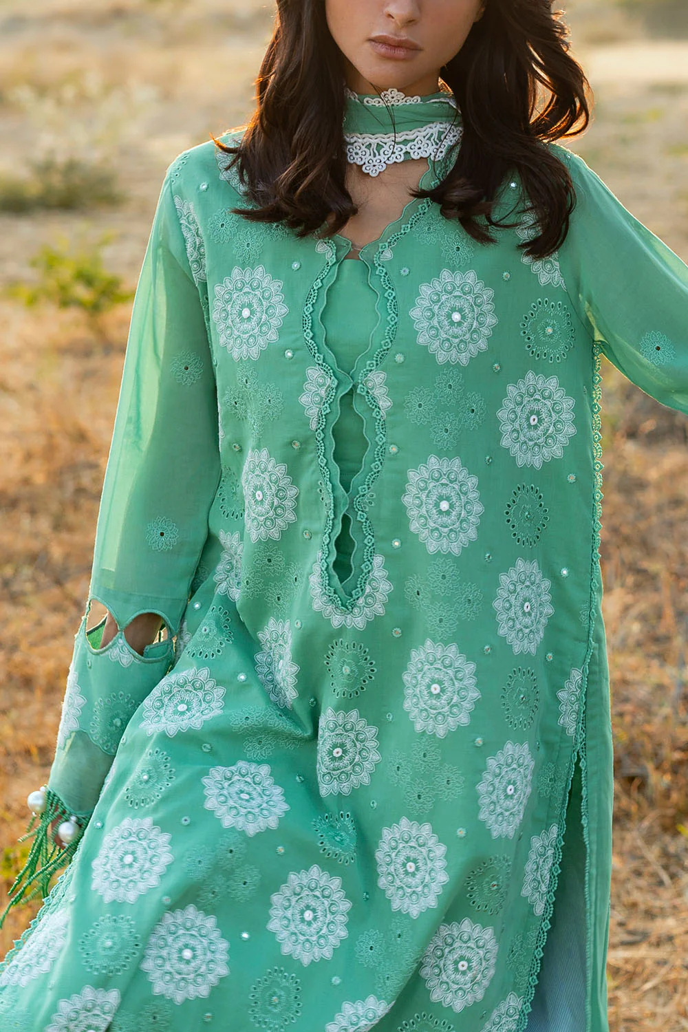 3 Piece Embroidered Swiss Voile Suit with Embroidered Chiffon Dupatta - Image 2