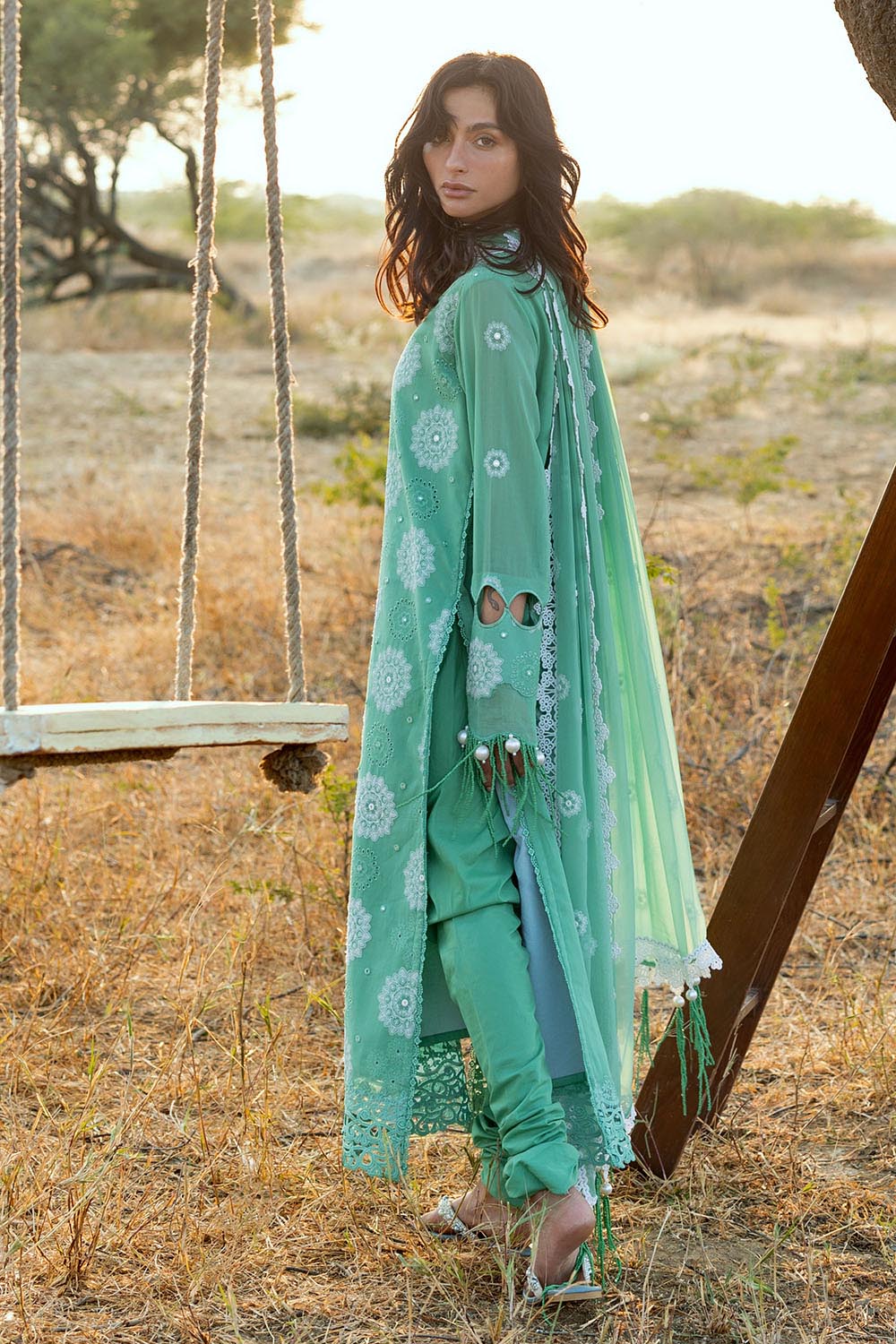 3 Piece Embroidered Swiss Voile Suit with Embroidered Chiffon Dupatta - Image 3