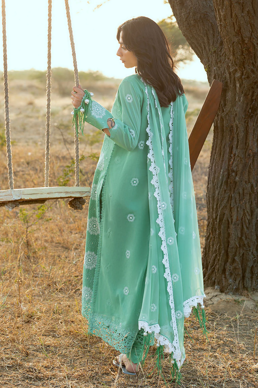 3 Piece Embroidered Swiss Voile Suit with Embroidered Chiffon Dupatta - Image 4