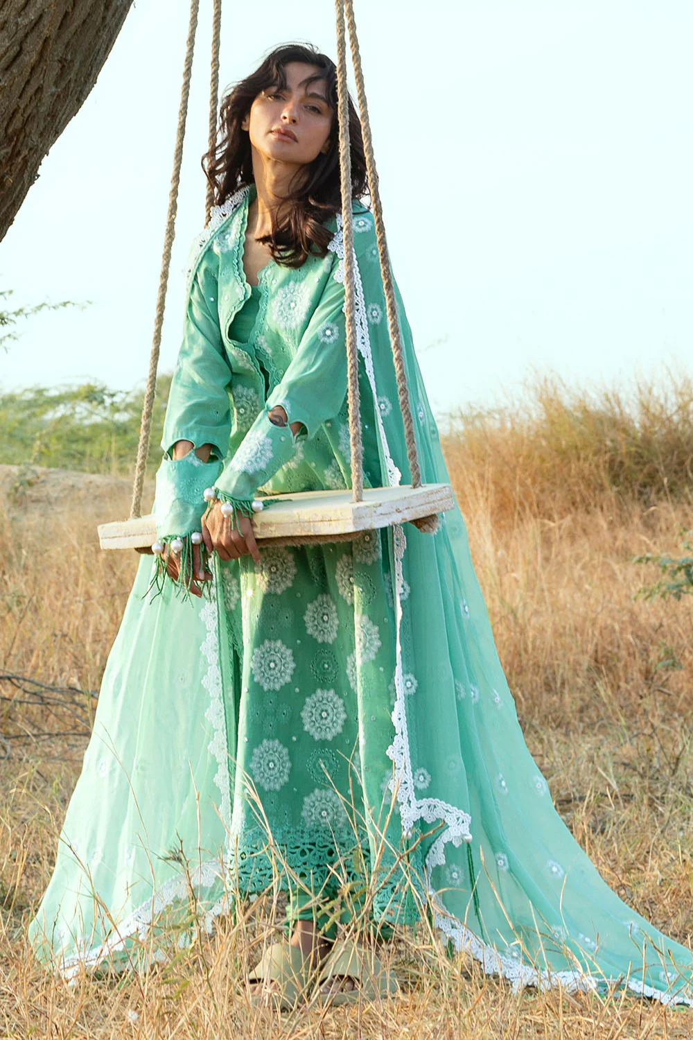 3 Piece Embroidered Swiss Voile Suit with Embroidered Chiffon Dupatta - Image 6