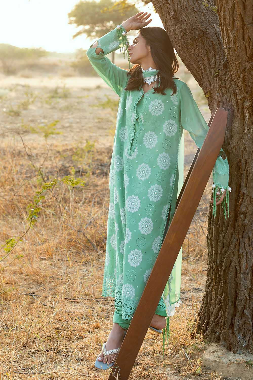 3 Piece Embroidered Swiss Voile Suit with Embroidered Chiffon Dupatta - Image 7