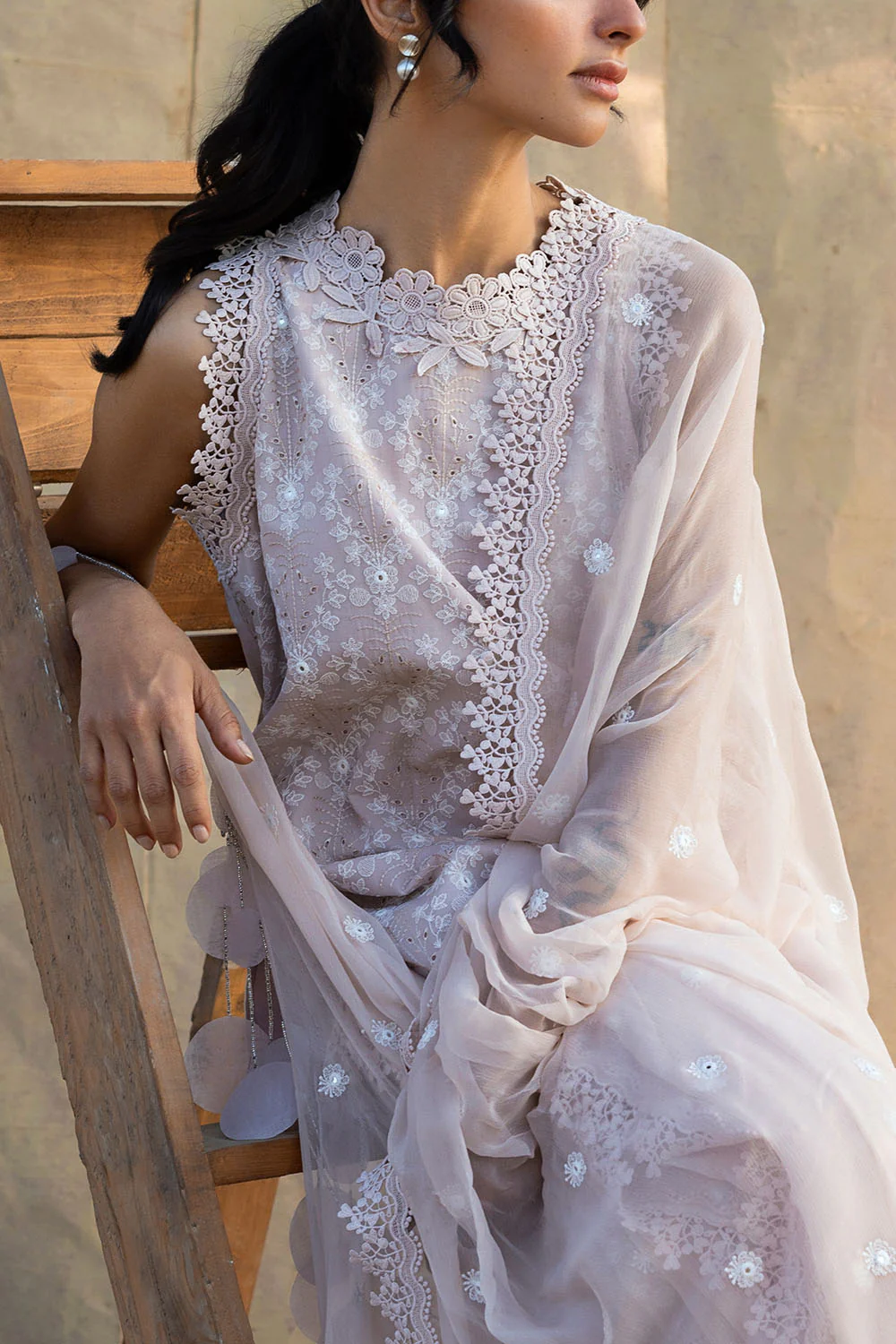 3 Piece Embroidered Swiss Voile Suit with Embroidered Chiffon Dupatta - Image 2