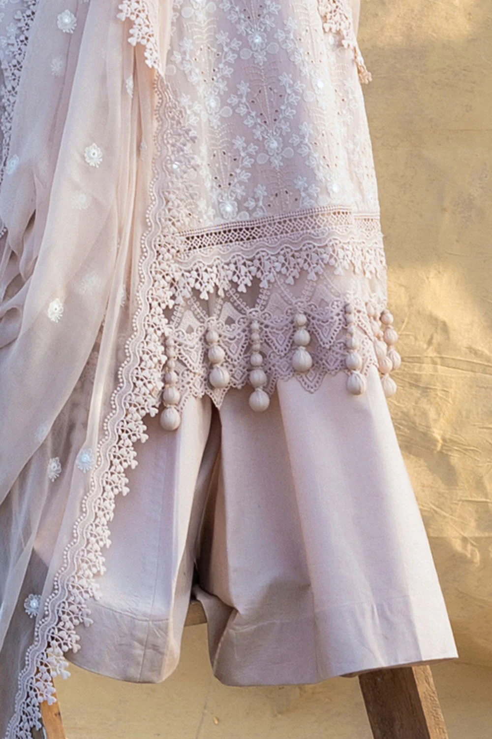 3 Piece Embroidered Swiss Voile Suit with Embroidered Chiffon Dupatta - Image 5