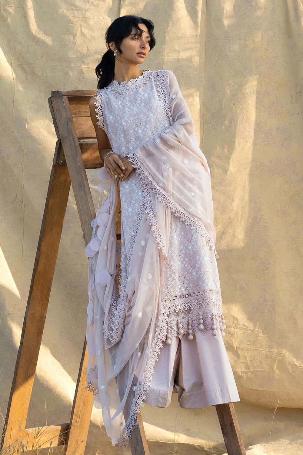 3 Piece Embroidered Swiss Voile Suit with Embroidered Chiffon Dupatta - Image 7
