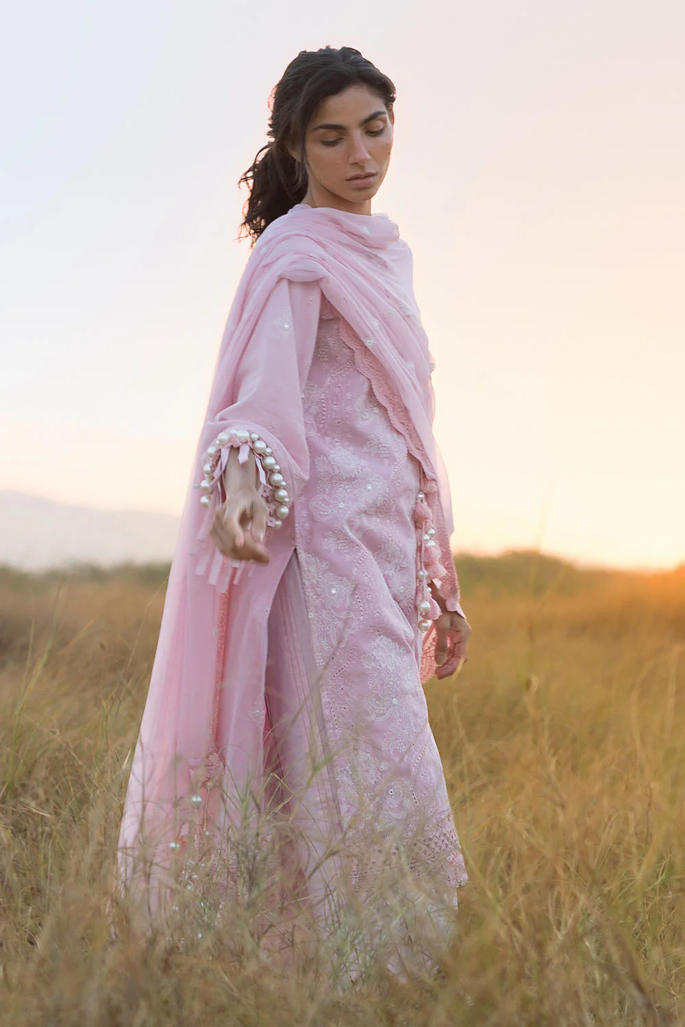 3 Piece Embroidered Swiss Voile Suit with Embroidered Chiffon Dupatta - Image 3