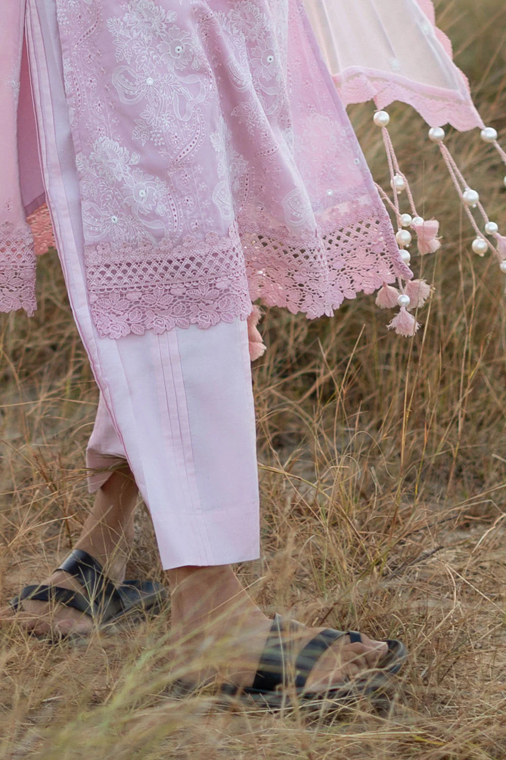3 Piece Embroidered Swiss Voile Suit with Embroidered Chiffon Dupatta - Image 4