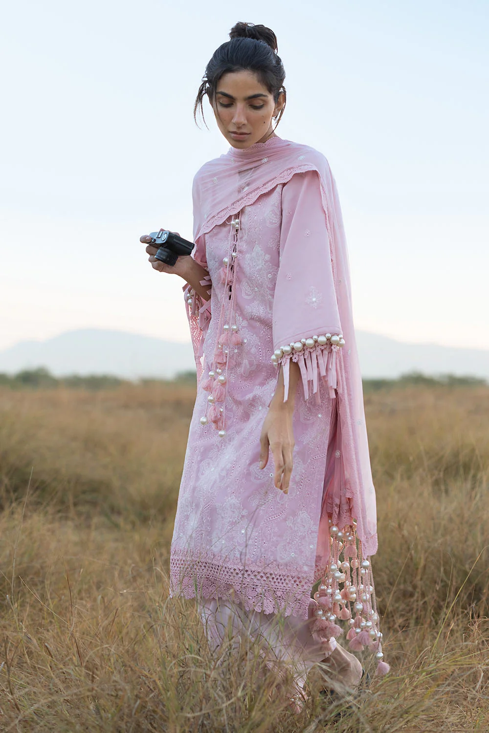 3 Piece Embroidered Swiss Voile Suit with Embroidered Chiffon Dupatta - Image 6