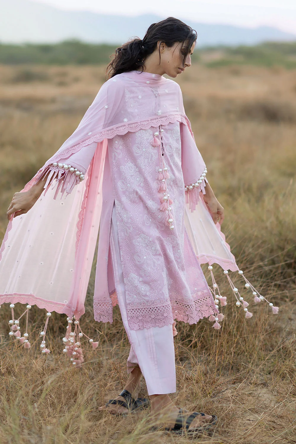 3 Piece Embroidered Swiss Voile Suit with Embroidered Chiffon Dupatta - Image 7