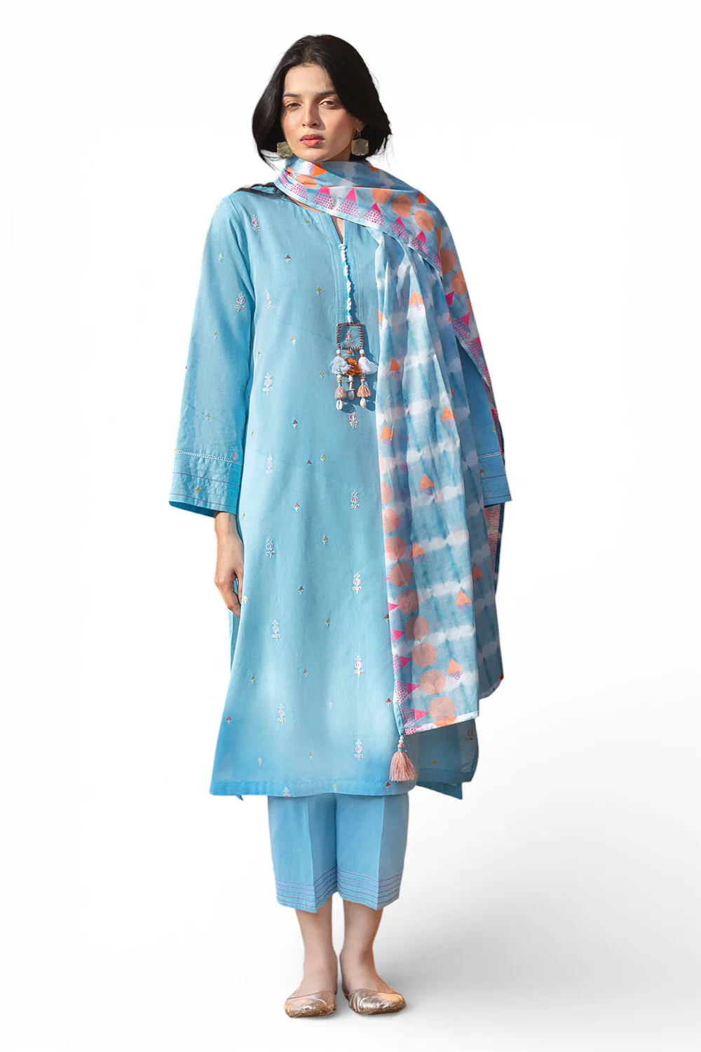 3 Piece Embroidered Yarn Dyed Jacquard Suit with Lacquer Printed Jacquard Dupatta