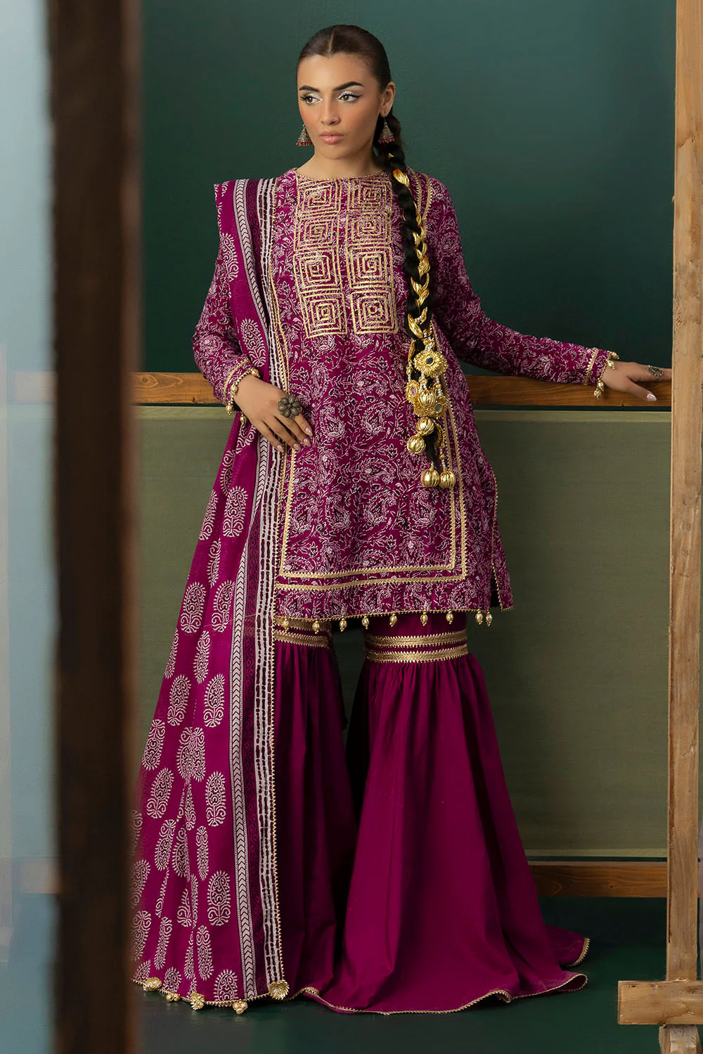 3 Piece Gota Embroidered Lawn Suit with Printed Lawn Dupatta - Image 6