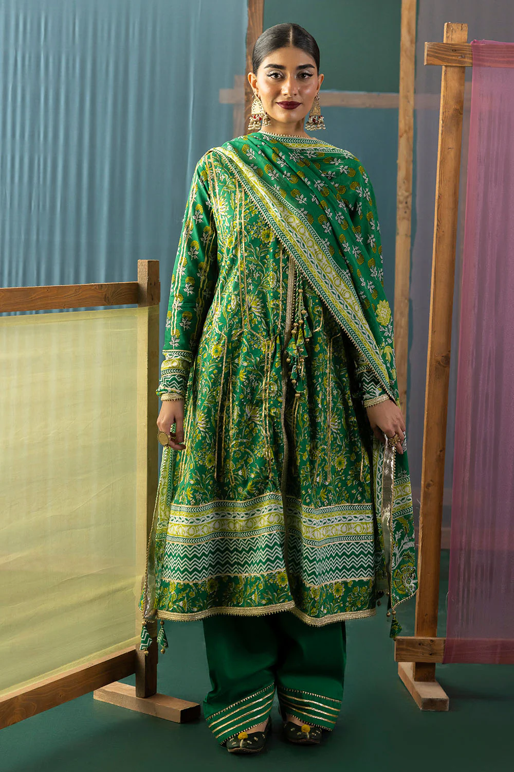 3 Piece Gota Embroidered Lawn Suit with Printed Lawn Dupatta - Image 3