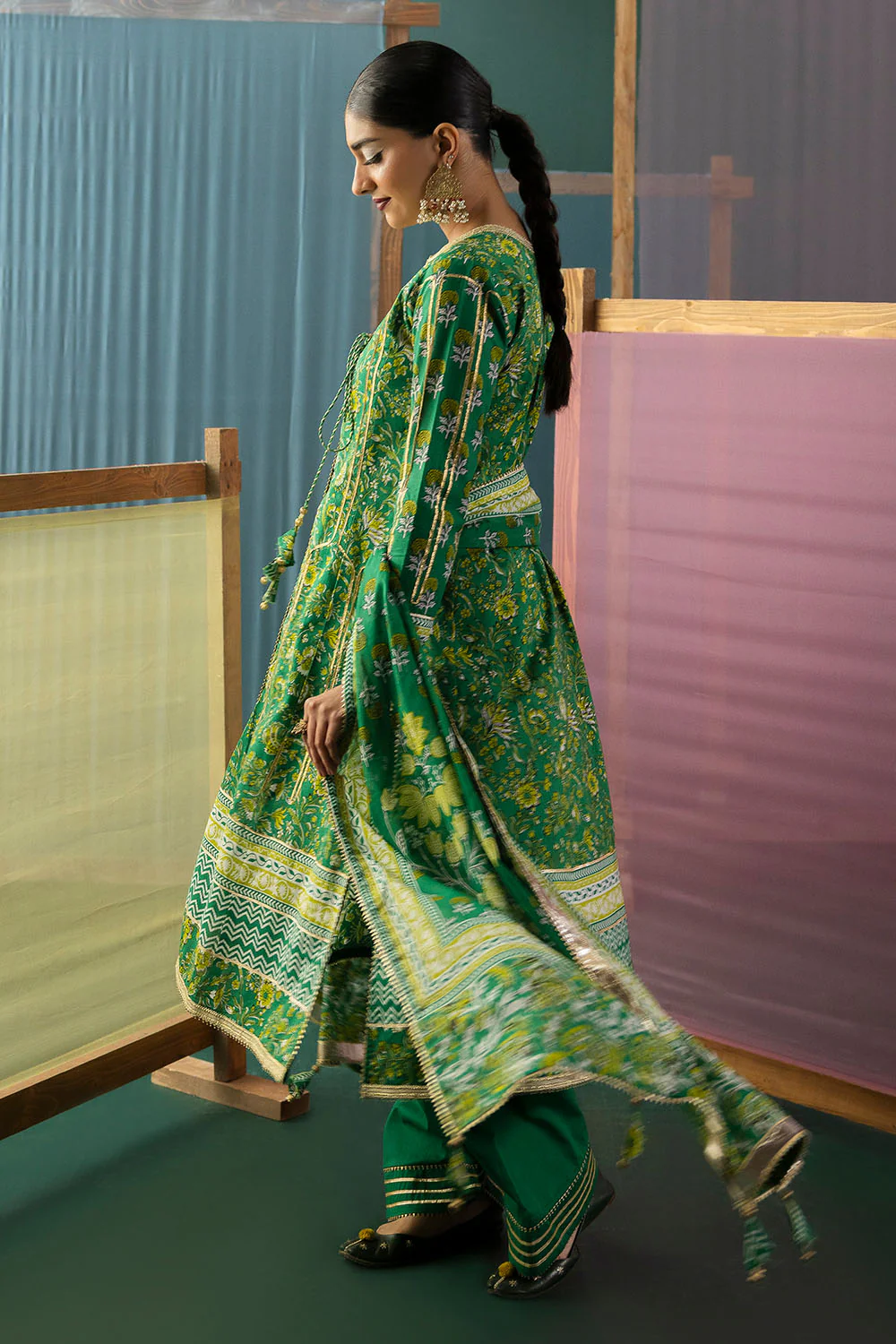 3 Piece Gota Embroidered Lawn Suit with Printed Lawn Dupatta - Image 4