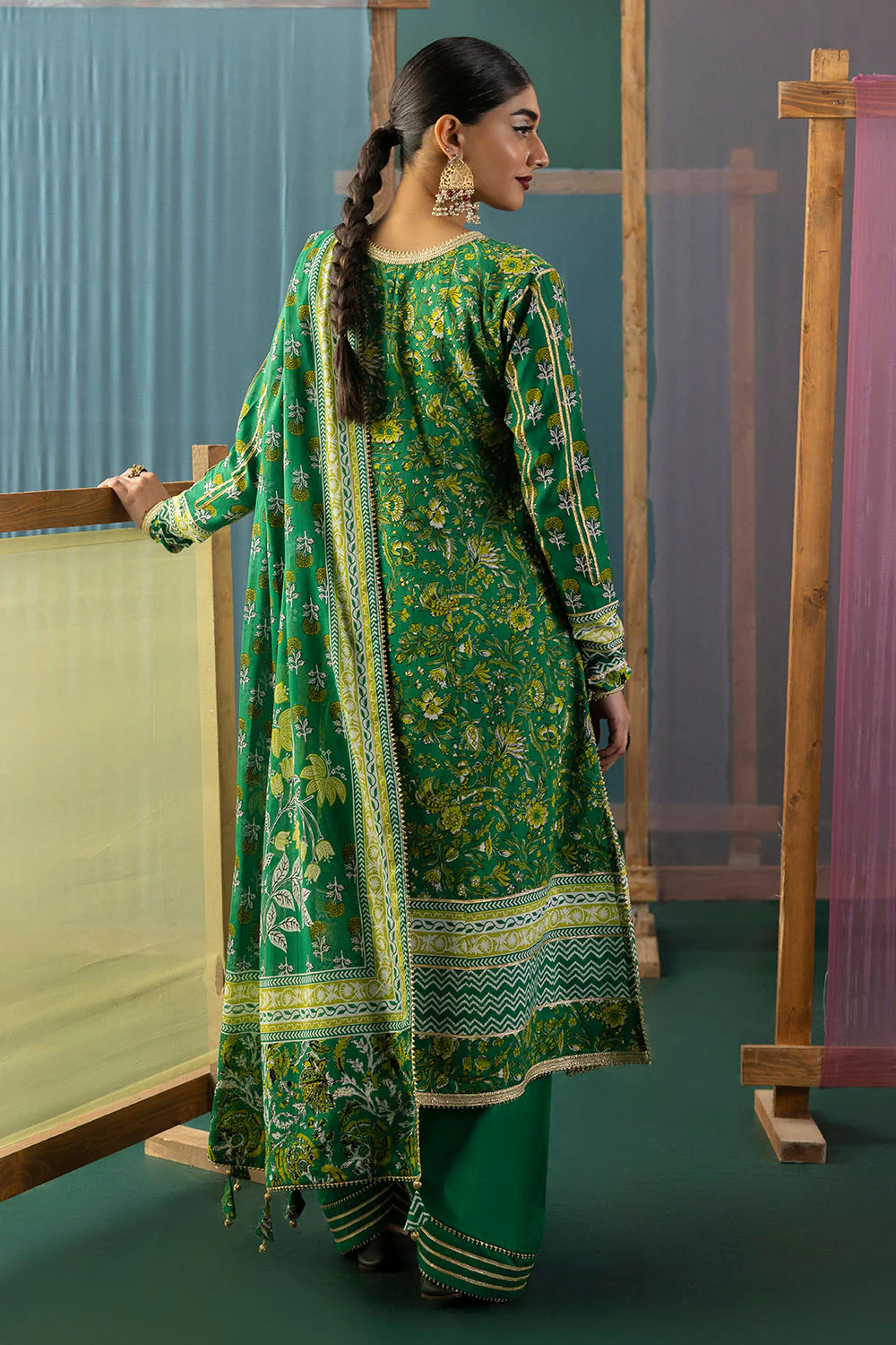 3 Piece Gota Embroidered Lawn Suit with Printed Lawn Dupatta - Image 5