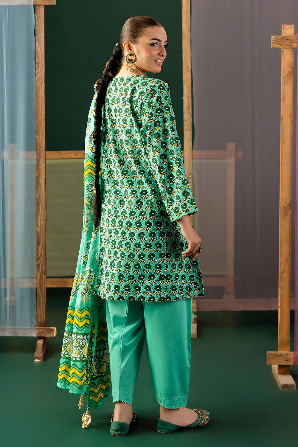 3 Piece Gota Embroidered Lawn Suit with Printed Lawn Dupatta - Image 4