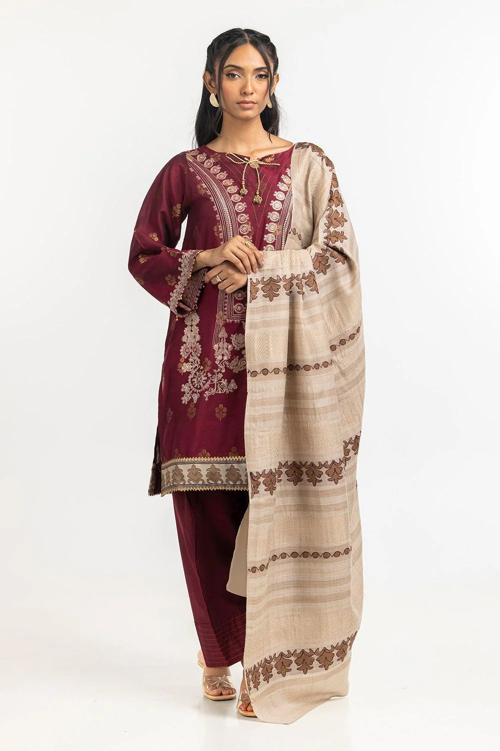 3 Piece Jacquard Embroidered Suit