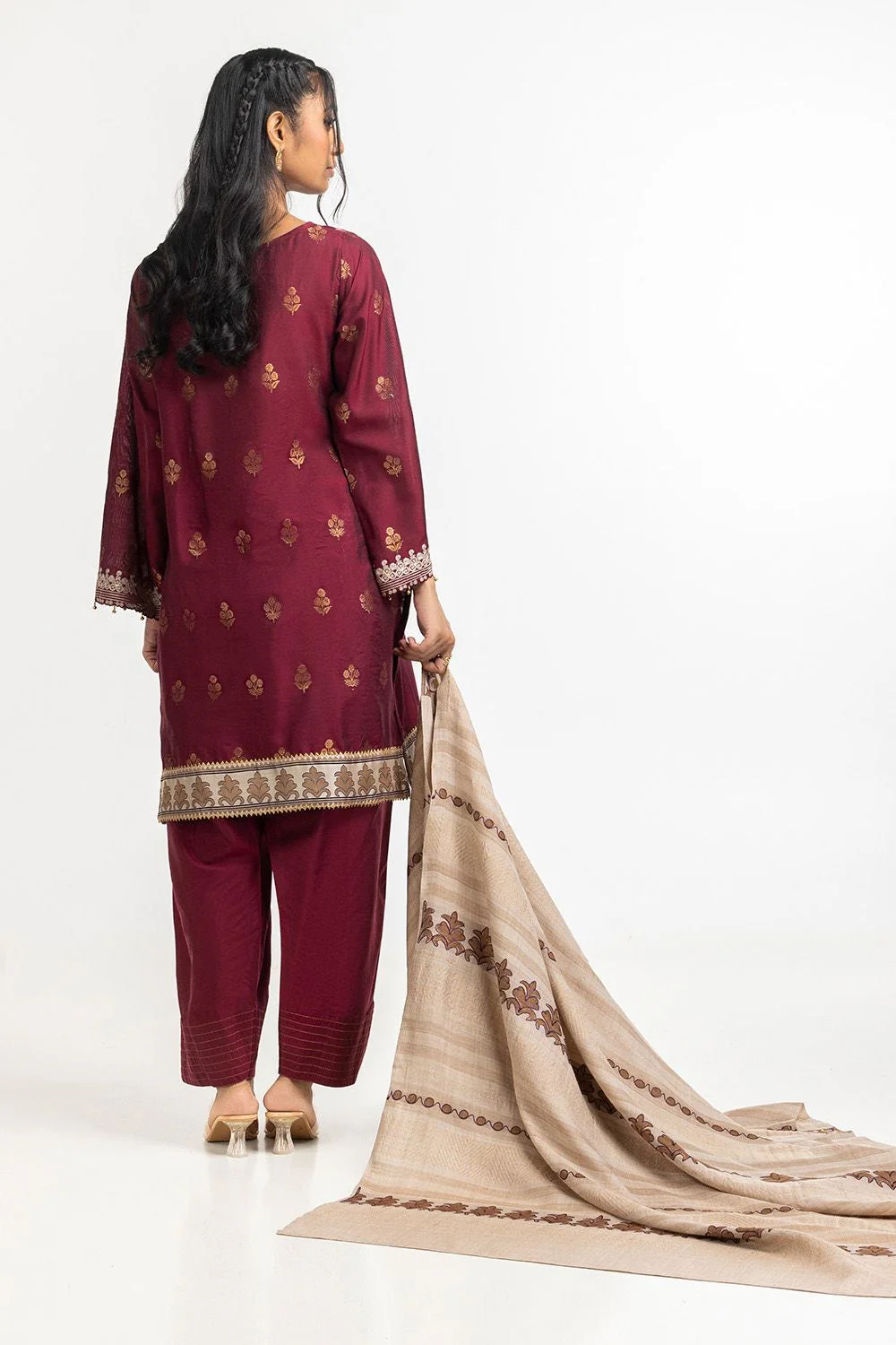 3 Piece Jacquard Embroidered Suit - Image 3
