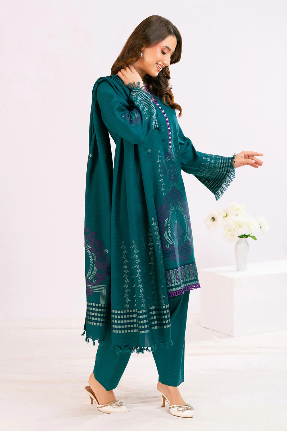 3 Piece Jacquard Suit with Dupatta - Image 3