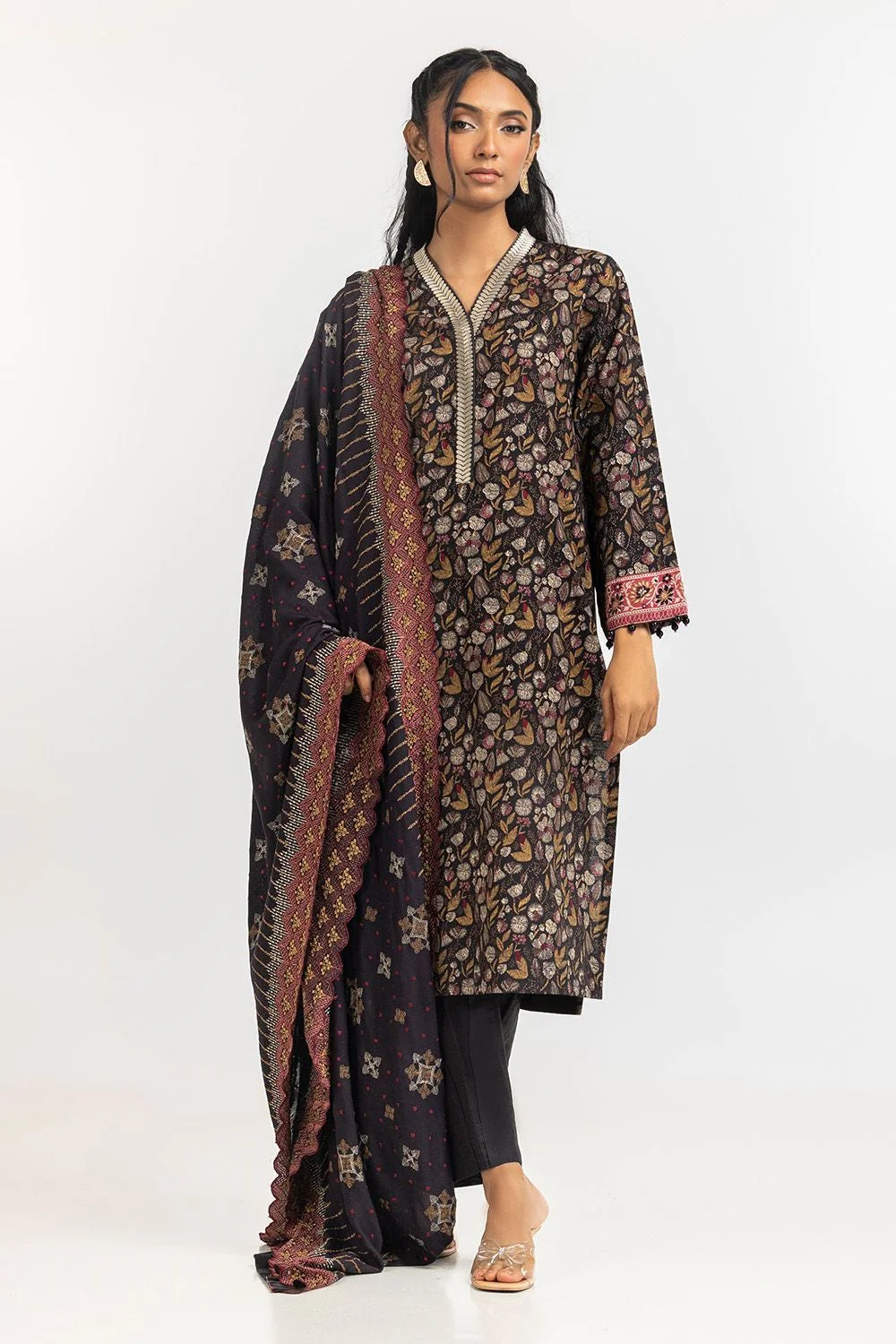 3 Piece Khaddar Printed With Embroidered Suit - Image 2