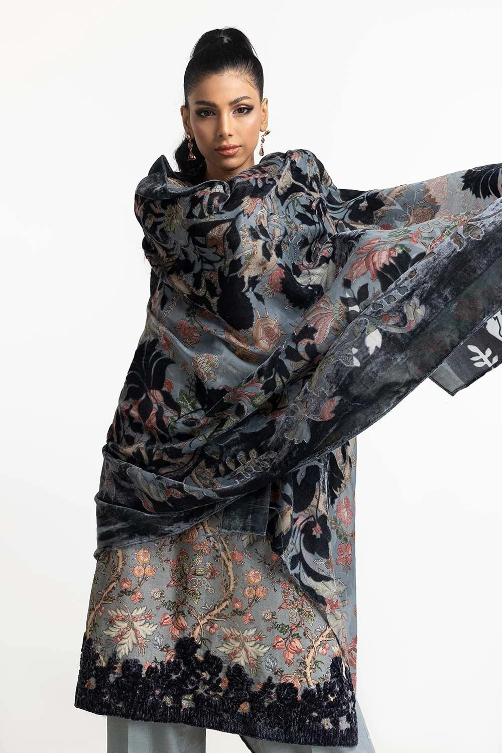 3 Piece Khaddar Printed With Embroidered Suit - Image 3
