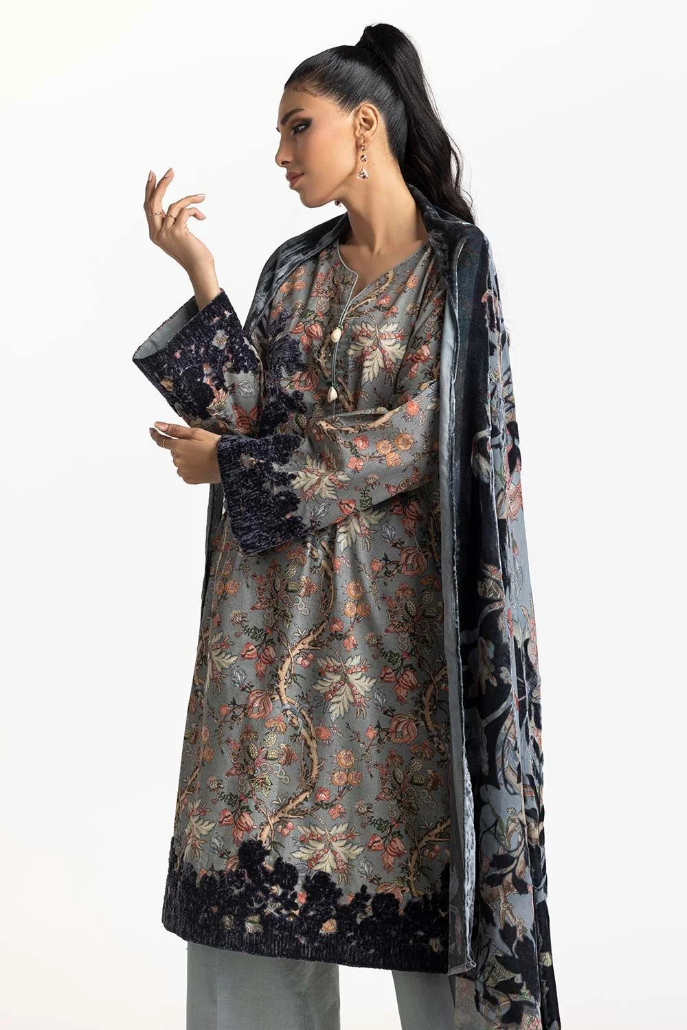 3 Piece Khaddar Printed With Embroidered Suit - Image 5