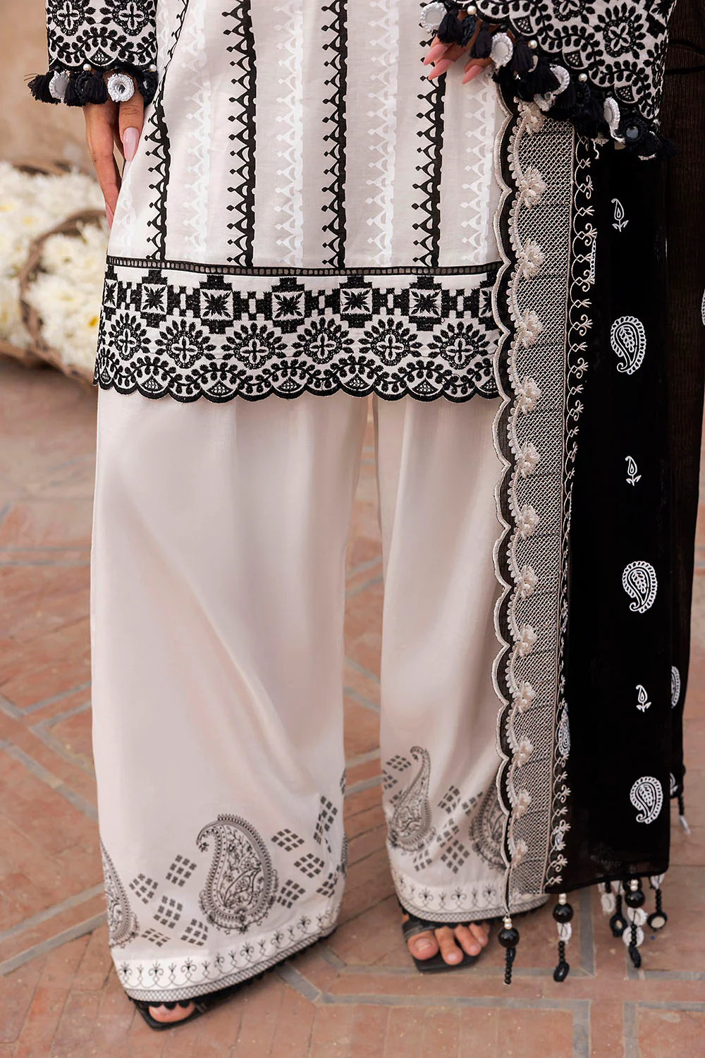 3 Piece Lacquer Printed Lawn Suit with Embroidered Lacquer Printed Denting Dupatta and Printed Trouser - Image 5
