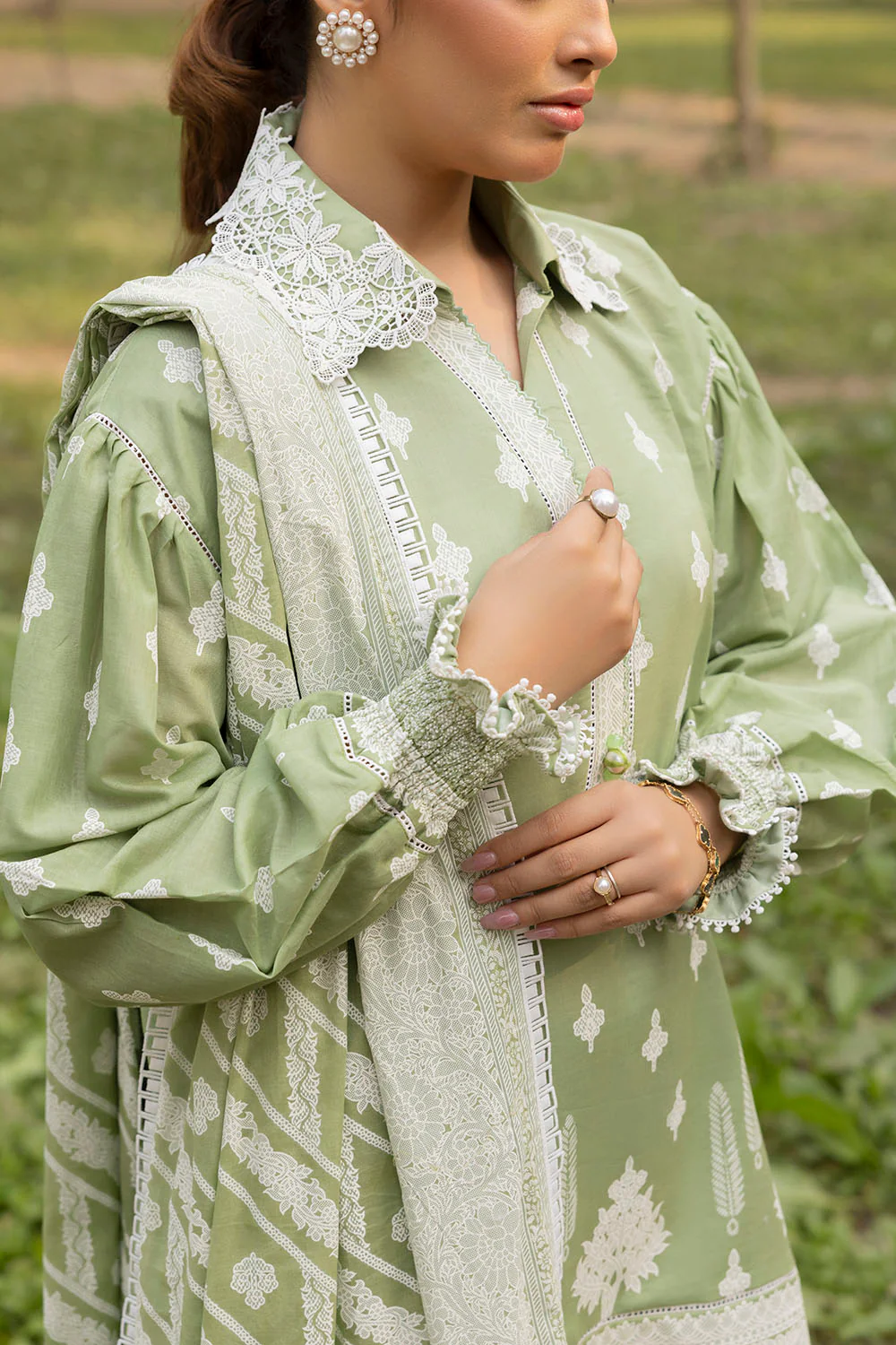 3 Piece Lacquer Printed Lawn Suit with Lace and Dupatta - Image 2