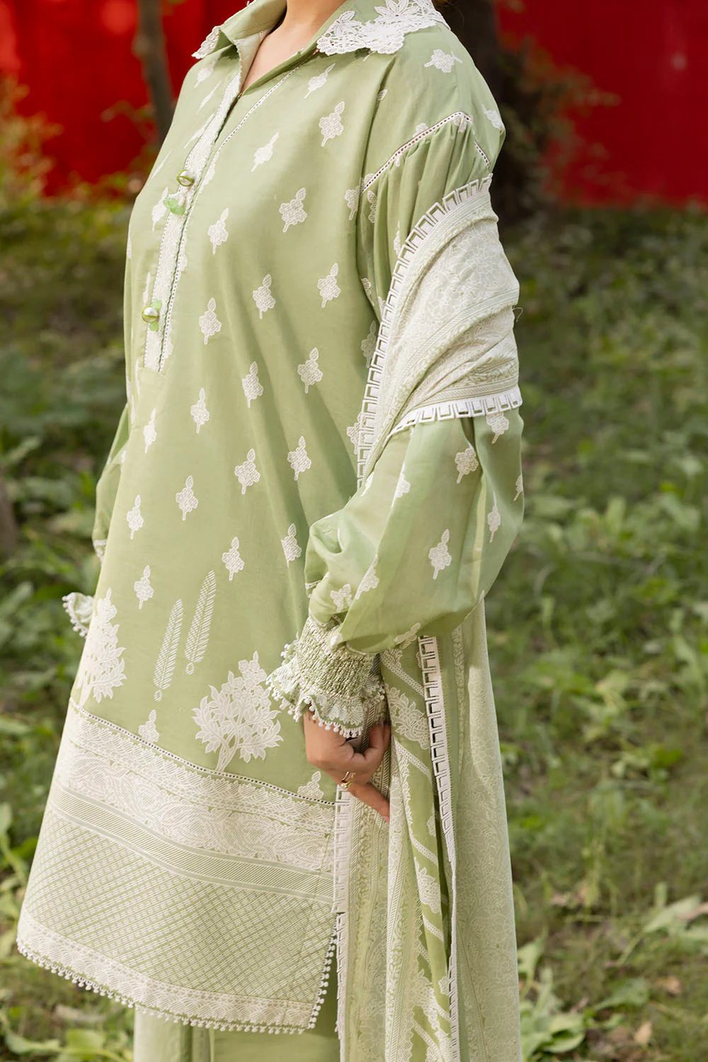 3 Piece Lacquer Printed Lawn Suit with Lace and Dupatta - Image 3