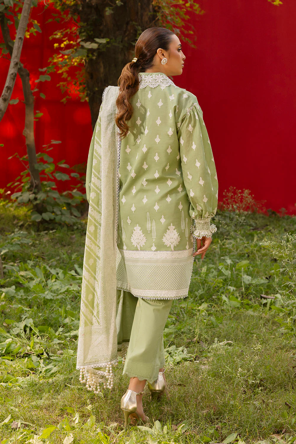 3 Piece Lacquer Printed Lawn Suit with Lace and Dupatta - Image 4