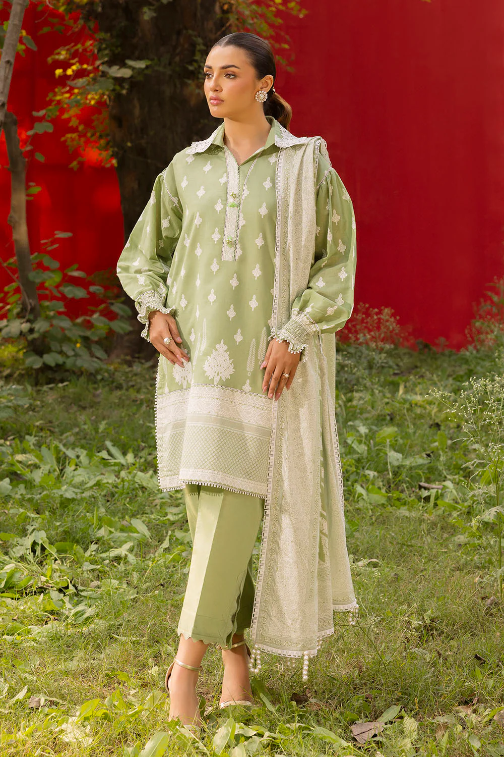 3 Piece Lacquer Printed Lawn Suit with Lace and Dupatta - Image 7