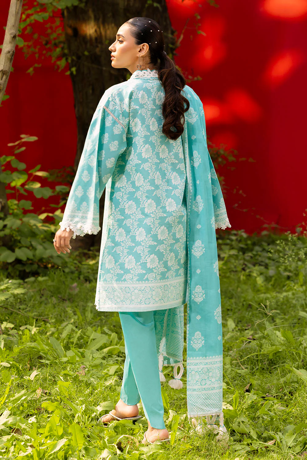 3 Piece Lacquer Printed Lawn Suit with Lace and Dupatta - Image 3