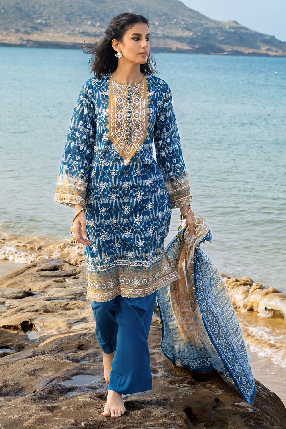 3 Piece Lacquer Printed Lawn Suit with Lacquer Printed Lawn Dupatta and Dyed Trouser - Image 6