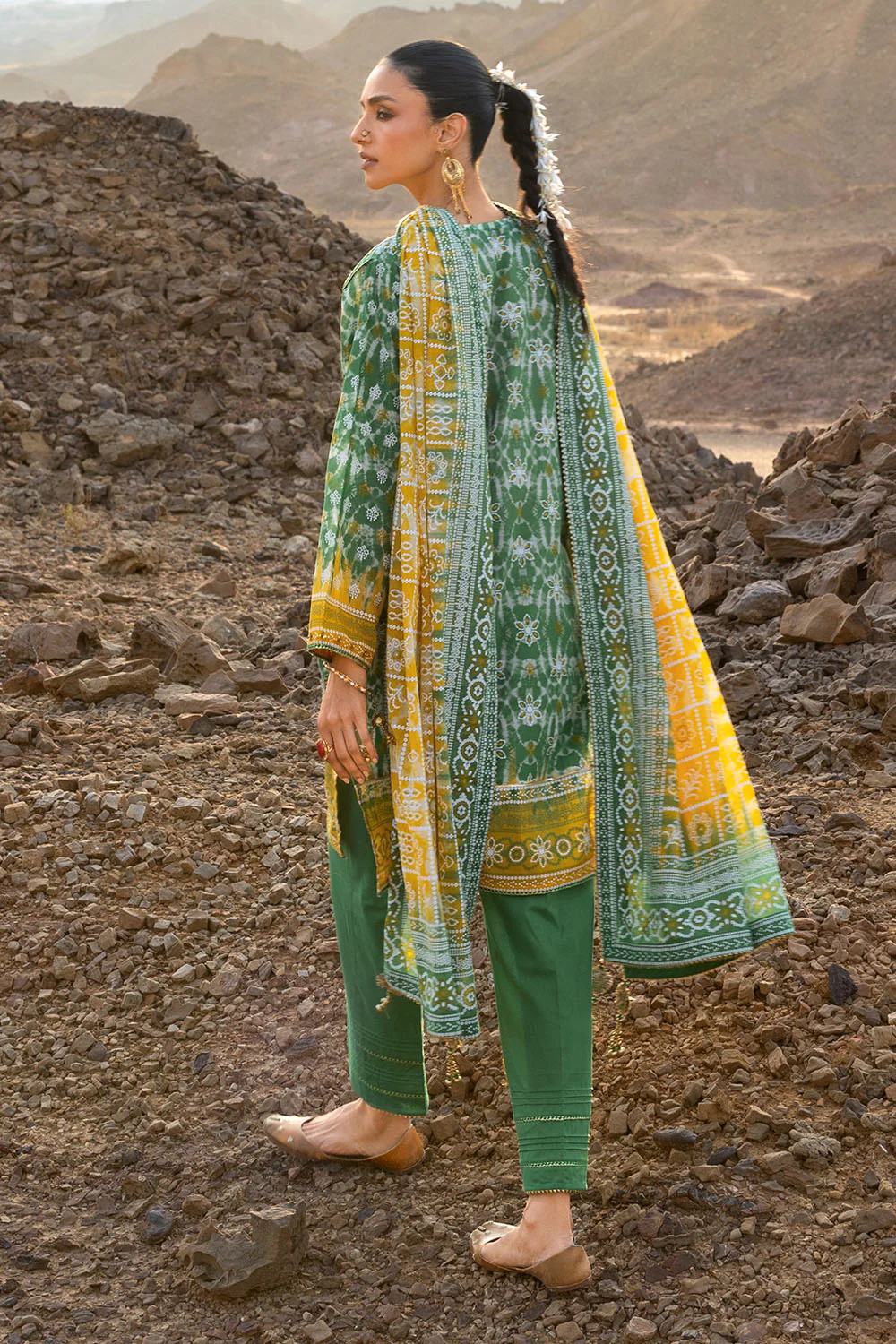 3 Piece Lacquer Printed Lawn Suit with Lacquer Printed Lawn Dupatta and Dyed Trouser - Image 4