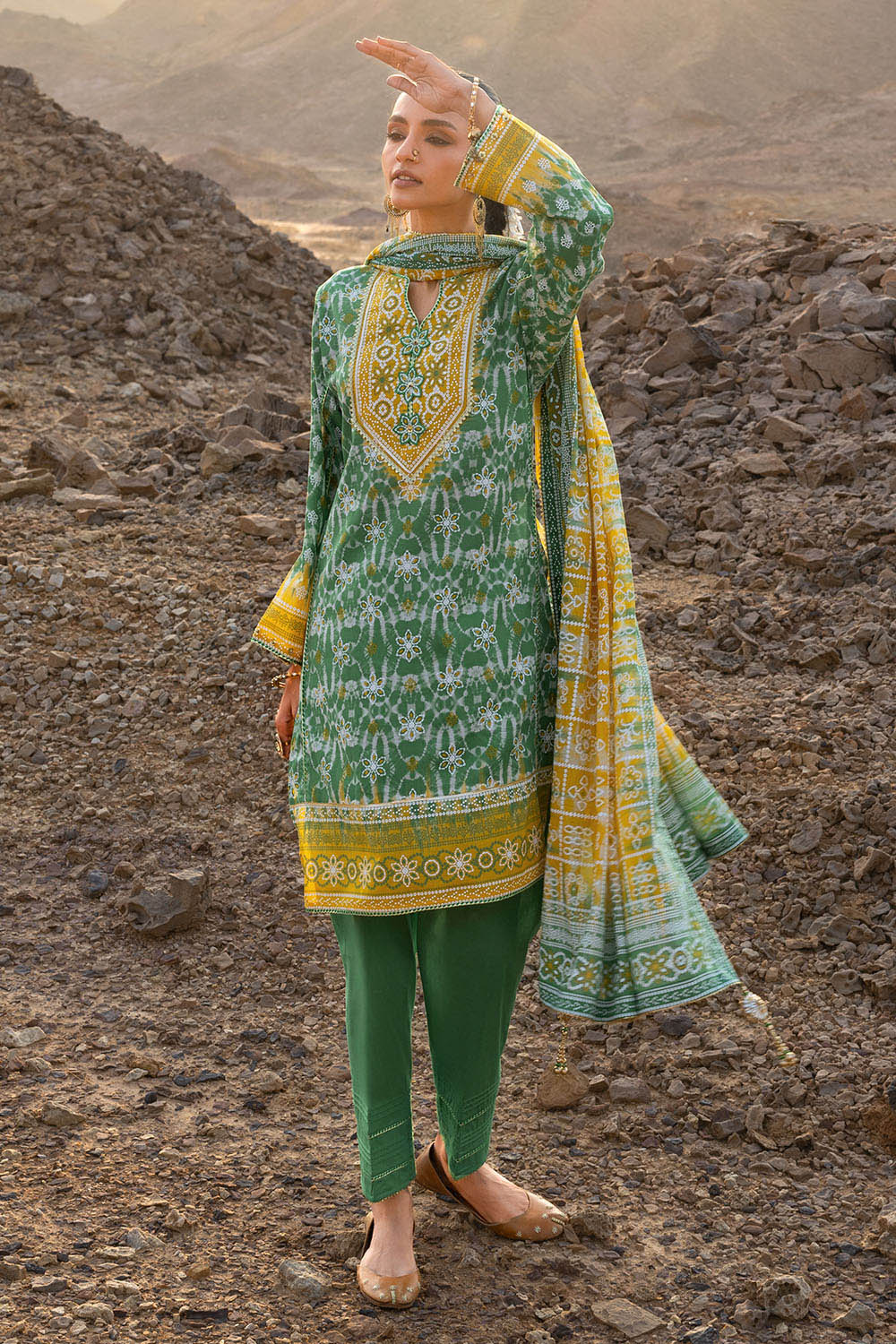 3 Piece Lacquer Printed Lawn Suit with Lacquer Printed Lawn Dupatta and Dyed Trouser - Image 6