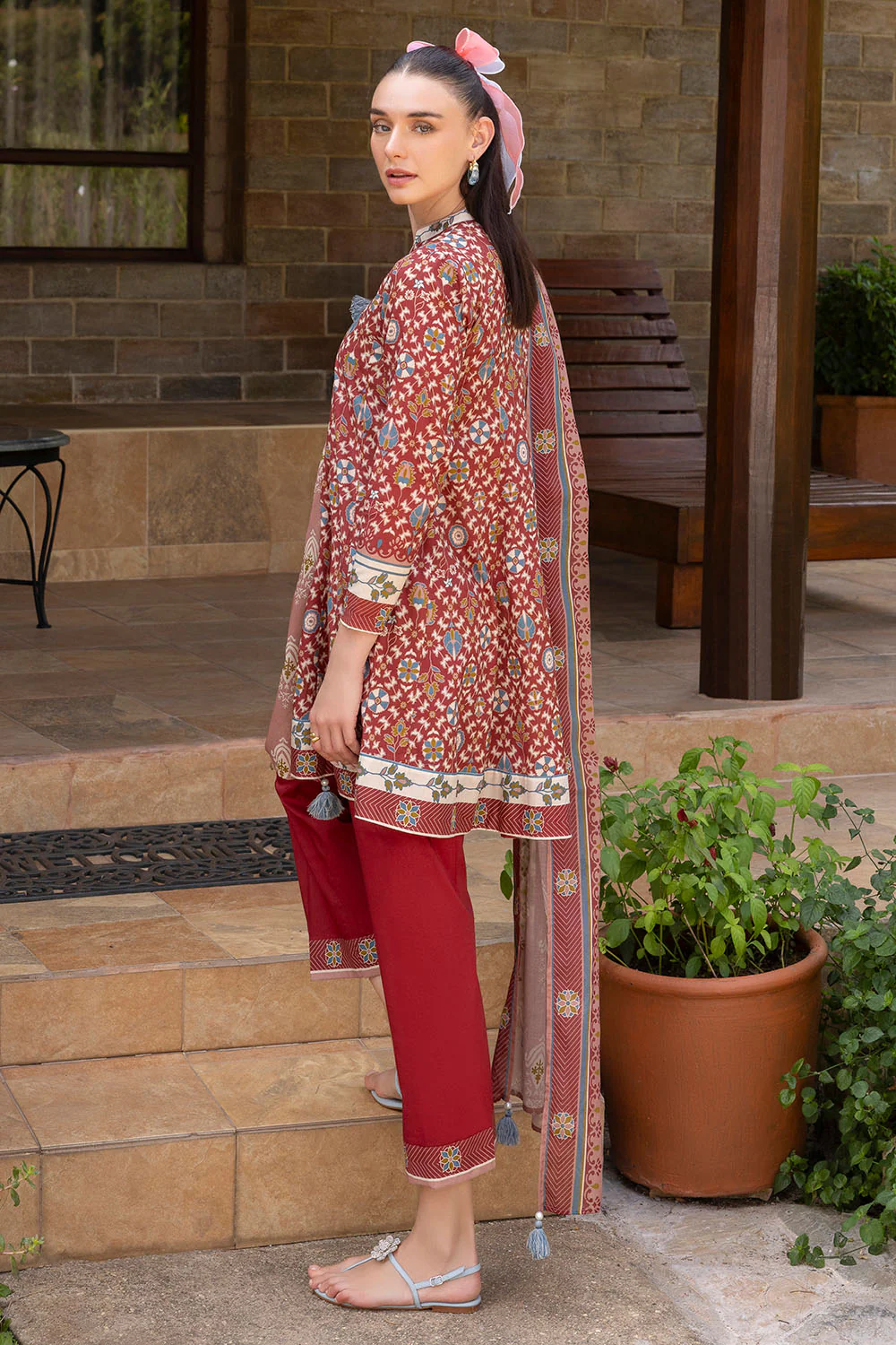 3 Piece Printed Cambric Suit with Lawn Dupatta - Image 3