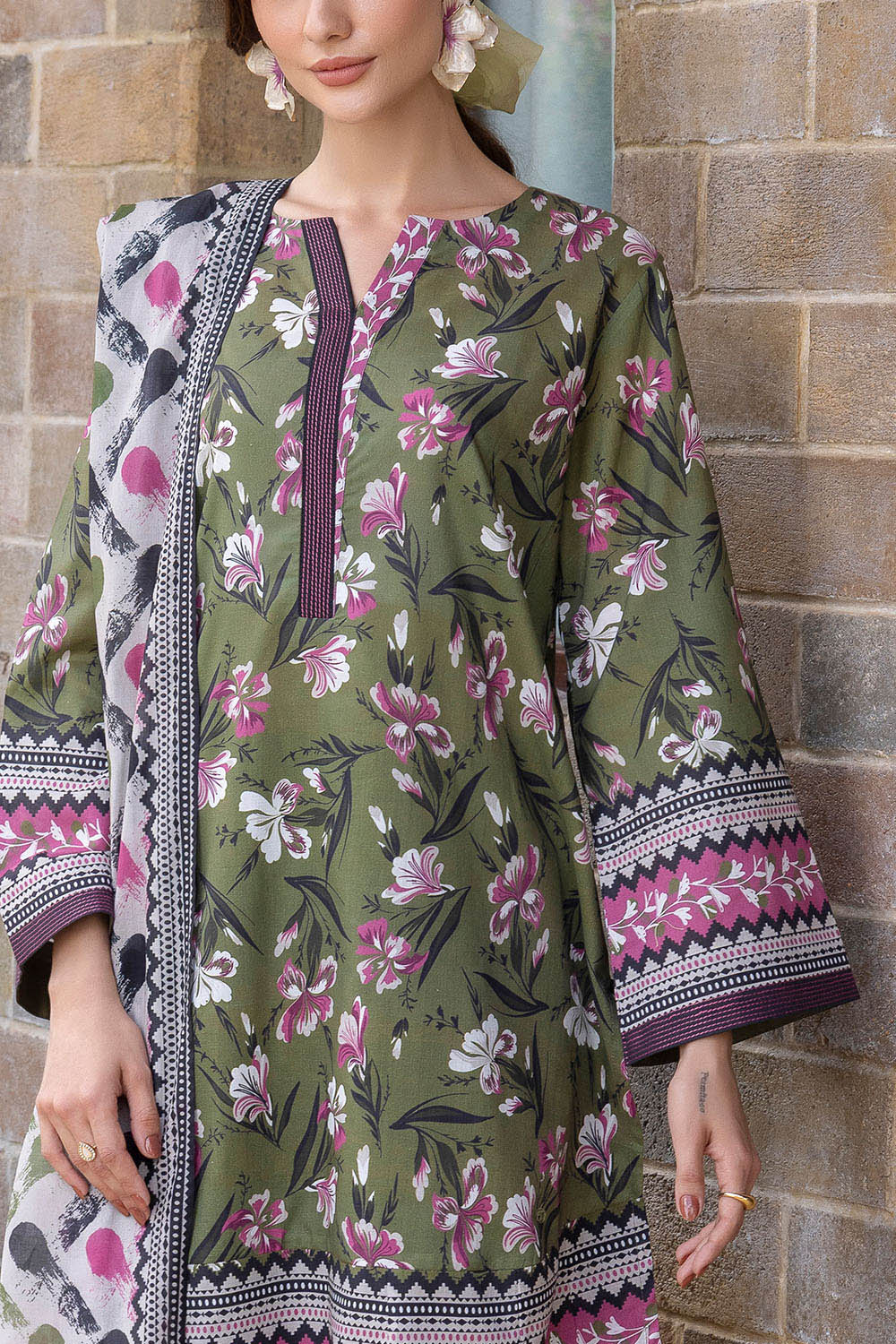 3 Piece Printed Cambric Suit with Lawn Dupatta - Image 2