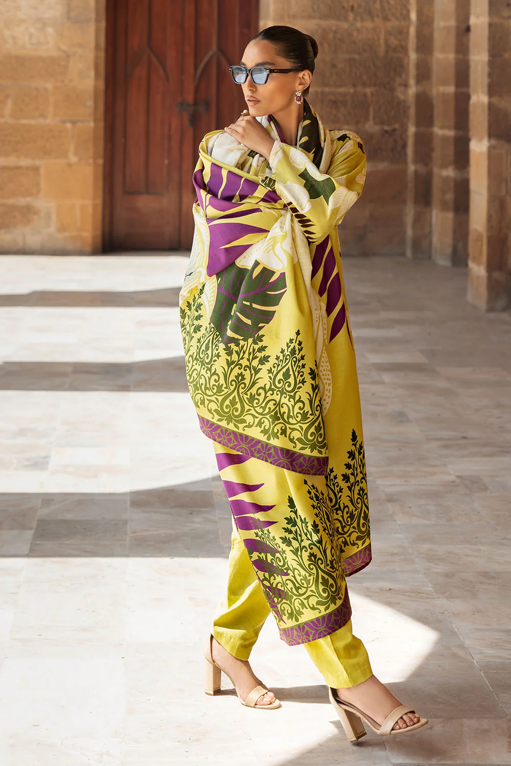 3 Piece Printed Corduroy Suit with Dupatta - Image 3