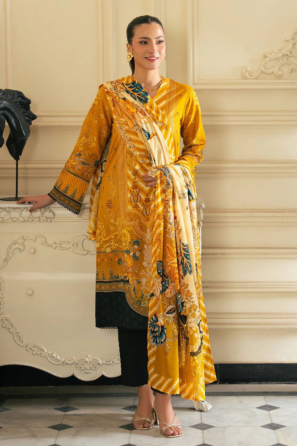 3 Piece Printed Cross Hatch Suit with Lawn Dupatta - Image 6